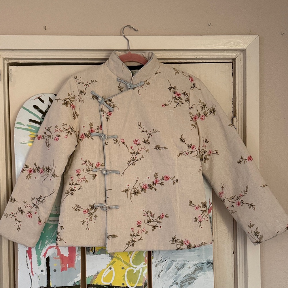 💘 Adorable Vintage Cottagecore Asian quilted Floral Jacket Pink & Cream Large